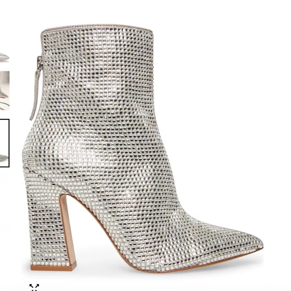 Steve Madden Sasa Rhinestone Silver Crystal Sparkly Heel Ankle Booties Boots 7 - Picture 4 of 9